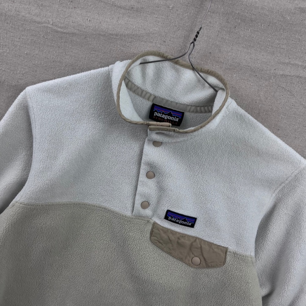 Patagonia Synchilla Snap-T Fleece Pullover‎ Mens Small Cream Tan Colorblock